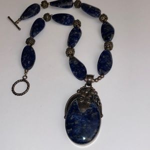 Merav Sterling Silver and blue/gray jasper necklace with toggle clasp